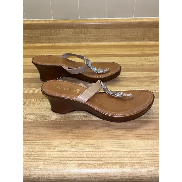 Toscanella Wedge Sandals Rhinestone Thong Size 10 - Picture 3 of 8